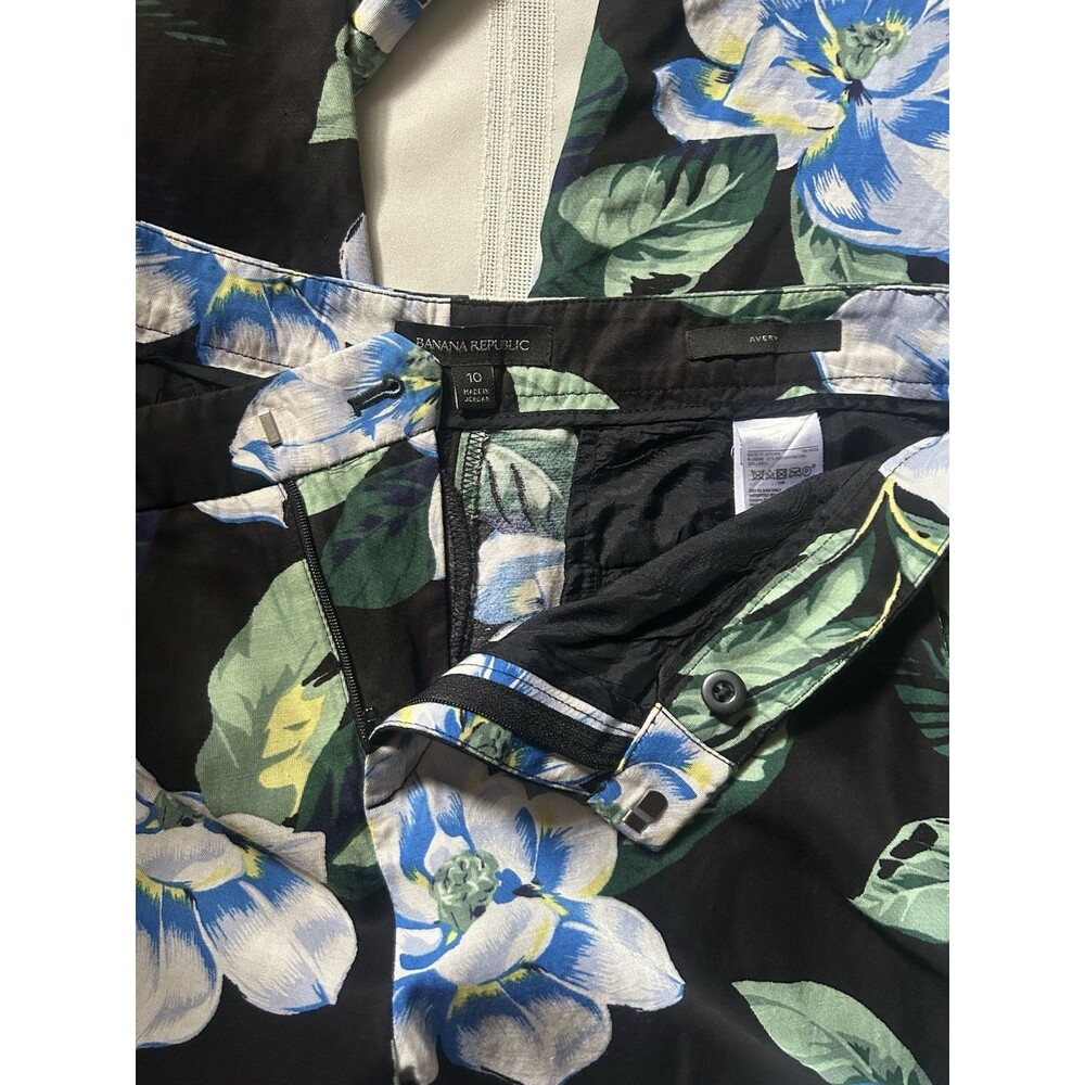 Banana Republic Avery FitLinen Blend Floral Print Ankle Pants Black Blue Size 10 - Picture 12 of 16
